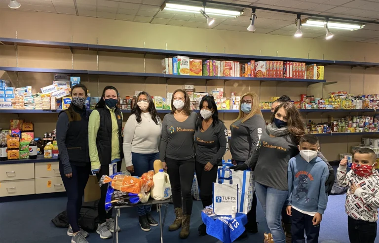 Group of people inside at the food bank