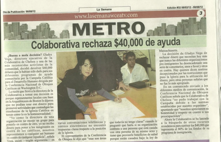 Legacy newspaper article announcing a donation to help La Colaborativa